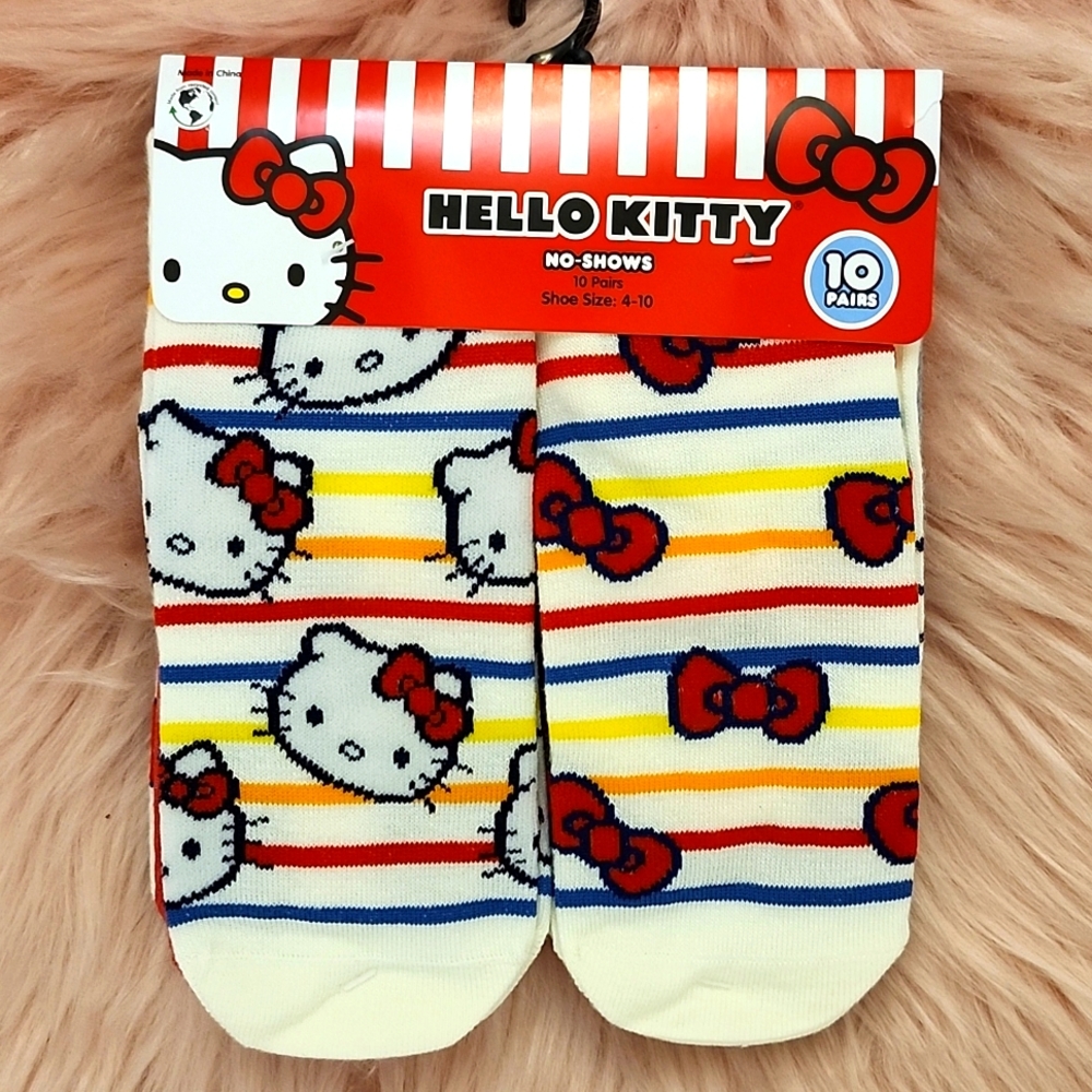 Brand New HELLO KITTY LADIES NO SHOW SOCKS- 10CT - Picture 1 of 4